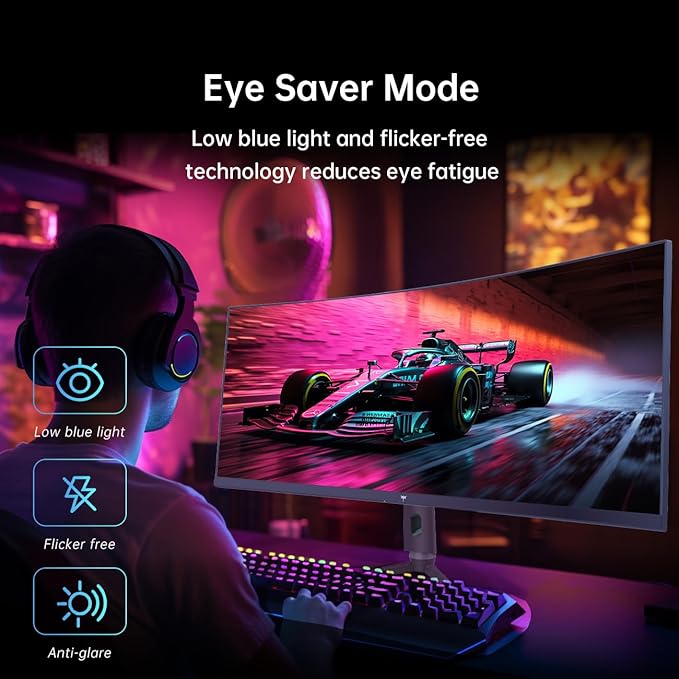 KTC 34 Inch Ultrawide Monitor 180Hz WQHD 3440X1440 Curved Gaming Monitor 1500R PC Monitor HDR FreeSync & G-Sync HDMI DisplayPort VESA Tilt Swivel Height Pivot Adjustment H34S18S