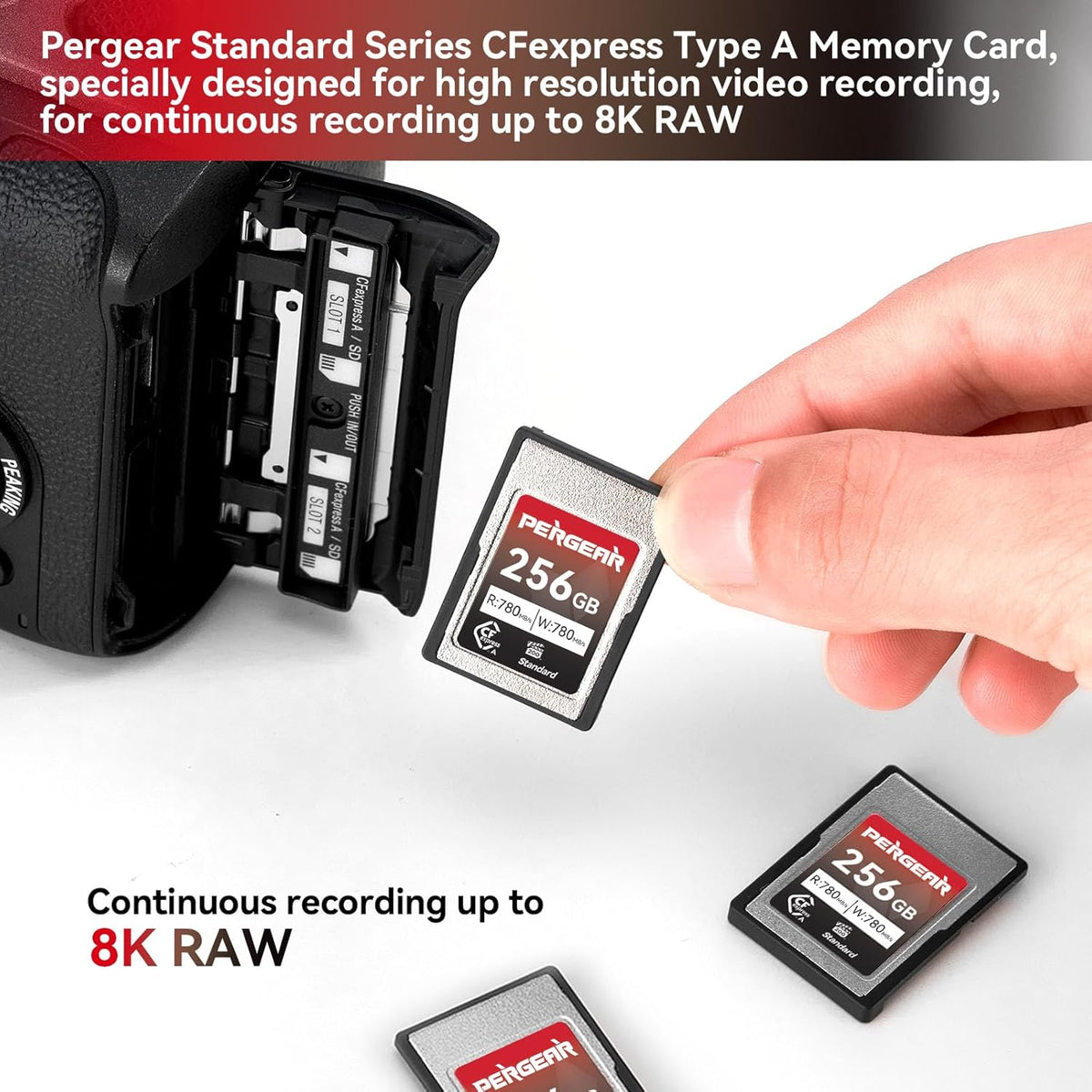 Pergear 256GB CFexpress Type A Memory Card, Up to 780MB/s Read Speed & 780MB/s Write Speed for 4K 120P with Card Reader