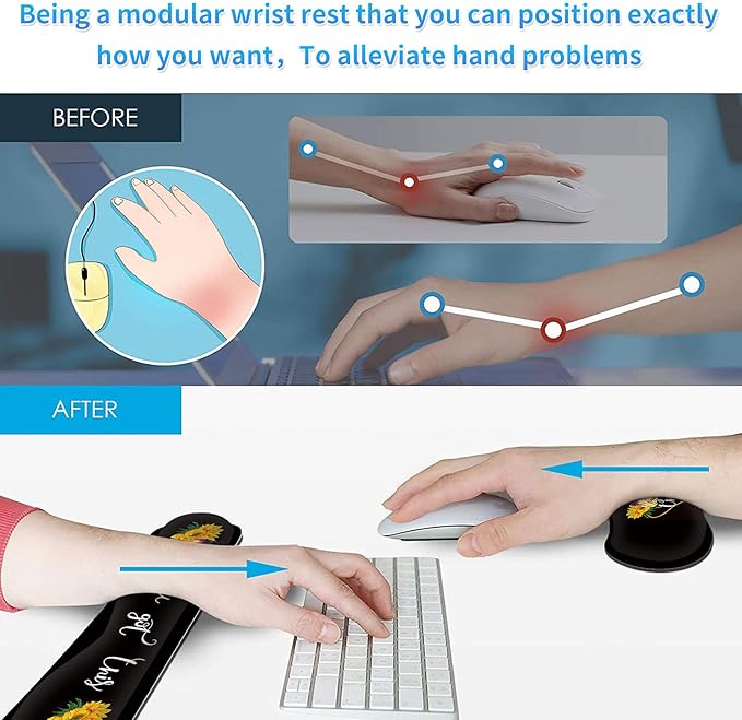 Keyboard Wrist Rest & Mouse Pad & Mouse Wrist Rest Support & Coaster Non Slip Rubber Base Wrist Support with Ergonomic Raised Memory Foam for Computer Laptop Home Office Butterfly Sunflo