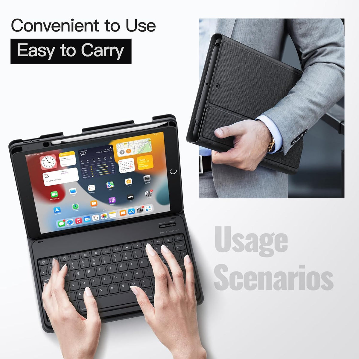 JETech Keyboard Case for iPad 10.2-Inch (2021/2020/2019 Model, 9th/8th/7th Generation) with Pencil Holder, Magnetic Detachable Bluetooth Wireless Keyboard, Soft TPU Back Stand Cover (Black)