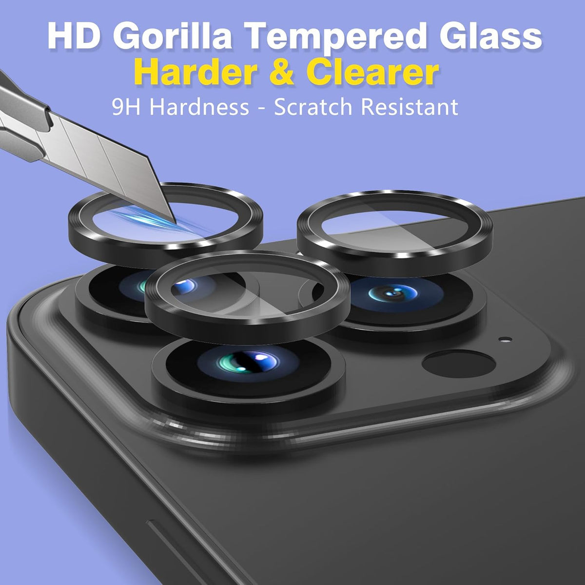 AGVEE 3+3 6 Pack for iPhone 14 Pro 6.1" / 14 Pro Max 6.7" Camera Lens Cover Protector, Metal Ring 9H Tempered HD Glass Camera Cover Protector Film, Black