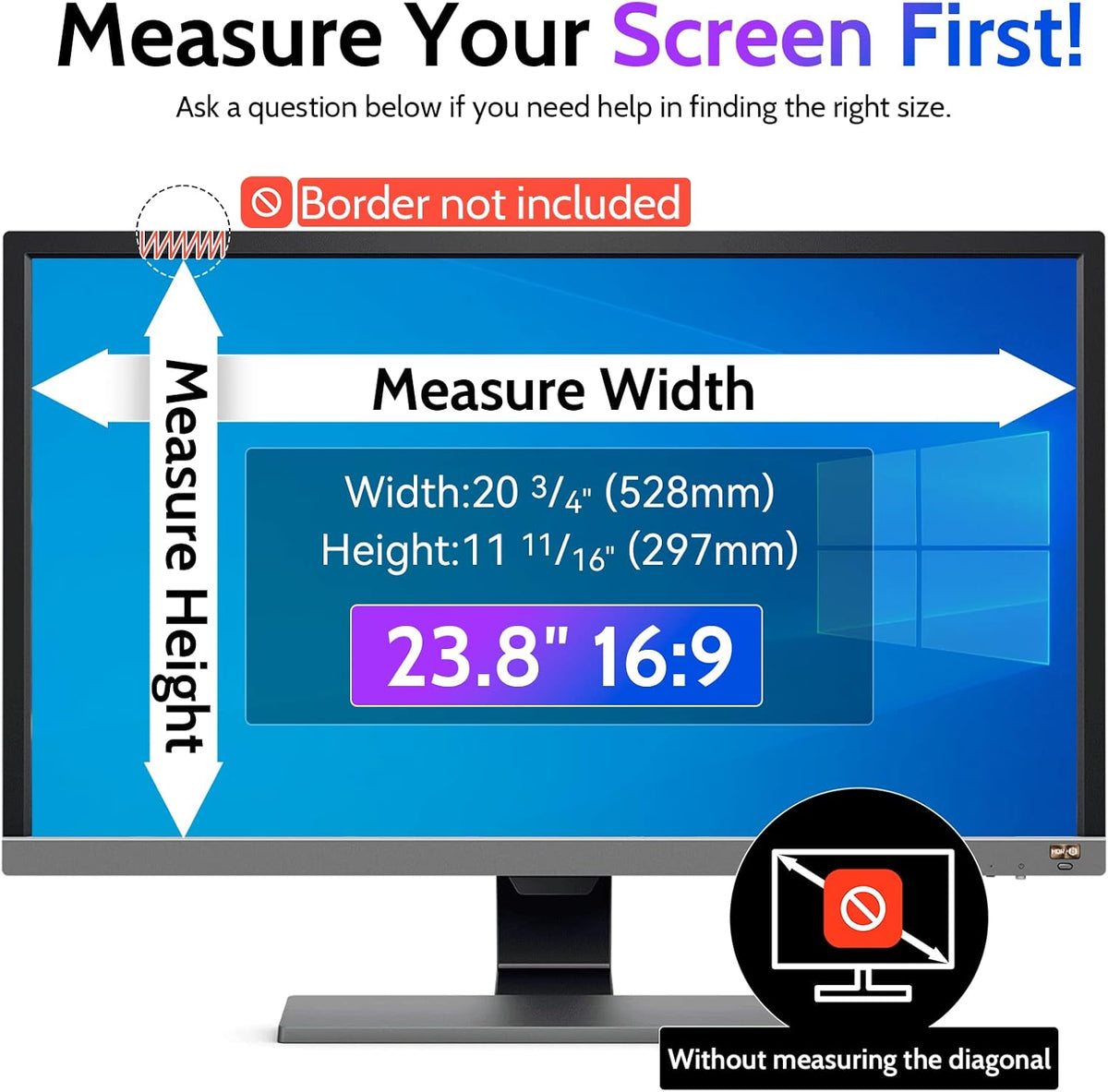 Privacy Screen for Computer Monitor 23.8 Inch 16:9 Aspect Ratio, Anti Blue Light Glare Removable 23.8 in Privacy Screen Filter Protective Film, HD 23.8 Inch Privacy Screen Protector for Monitor