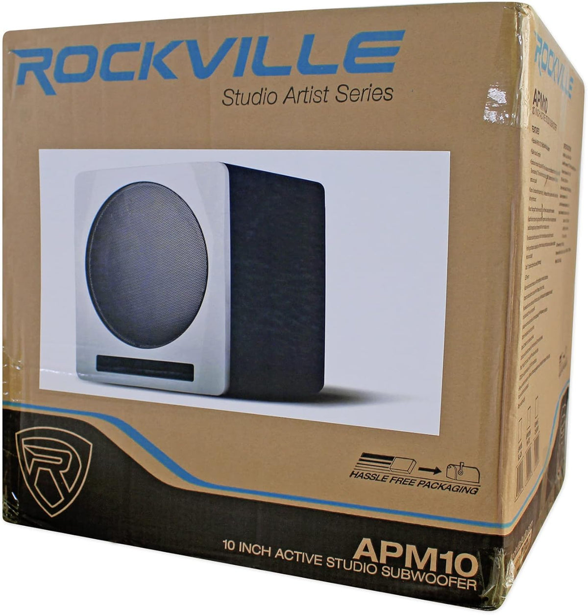 Rockville APM10W Active Studio Subwoofer in White, 10", 400W, MDF Wood, RCA/XLR/Optical, Front-Firing Port, Perfect for Studios and Music Production