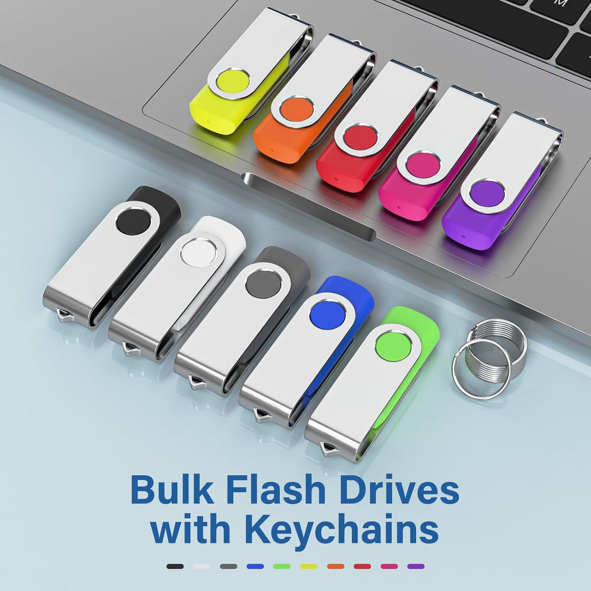 Flash Drives 16GB 20 Pack with Keychains, Swivel USB 2.0 Thumb Drives Bulk USB Drive Memory Stick Date Storage Pack (Mixcolors)