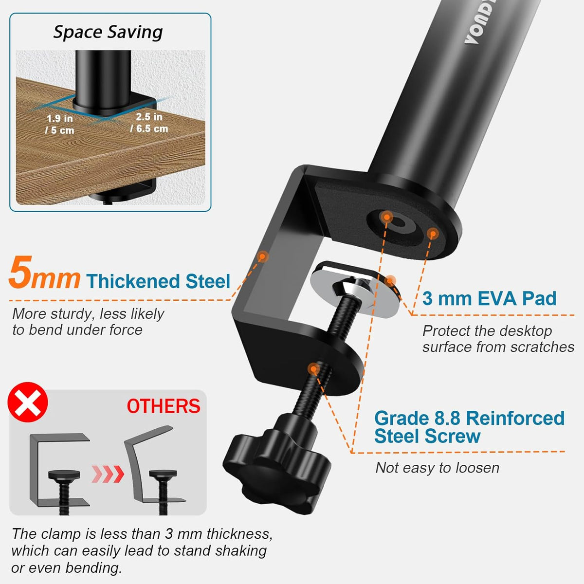 Set of 2 Studio Monitor Stands Desktop Clamp Speaker Stands Against The Wall