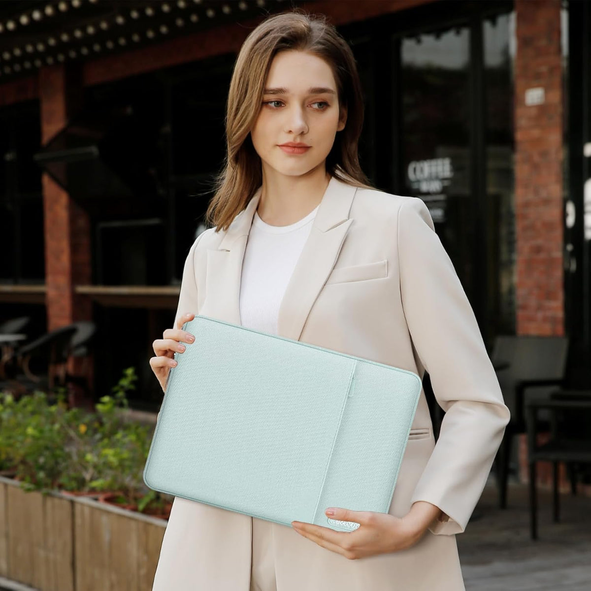 MOSISO Laptop Case 13.3 inch, 13-13.3 inch Laptop Sleeve Compatible with MacBook Air/Pro 13 / Pro 14, HP Dell ASUS Lenovo Notebook, Polyester Vertical Computer Sleeve Bag with Pocket, Mint Green