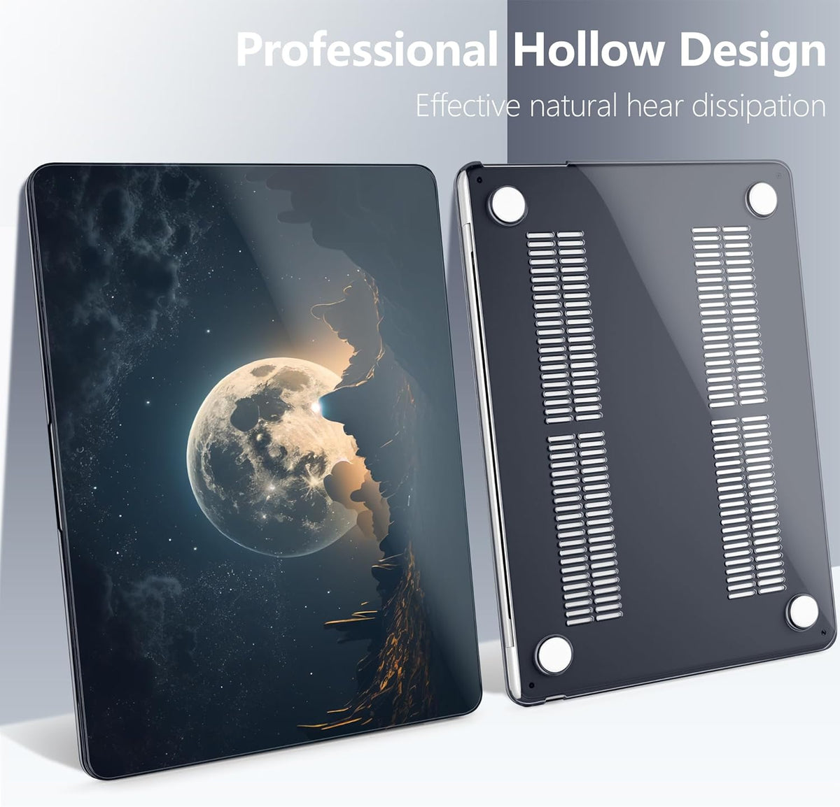 Batianda Premium Case for New MacBook Air 15 inch 2025 2024 2023 with M4 M3 M2 Chip, Designed Black Protective Plastic Hardshell & Keyboard Cover & Screen Protector, Moon in Sky