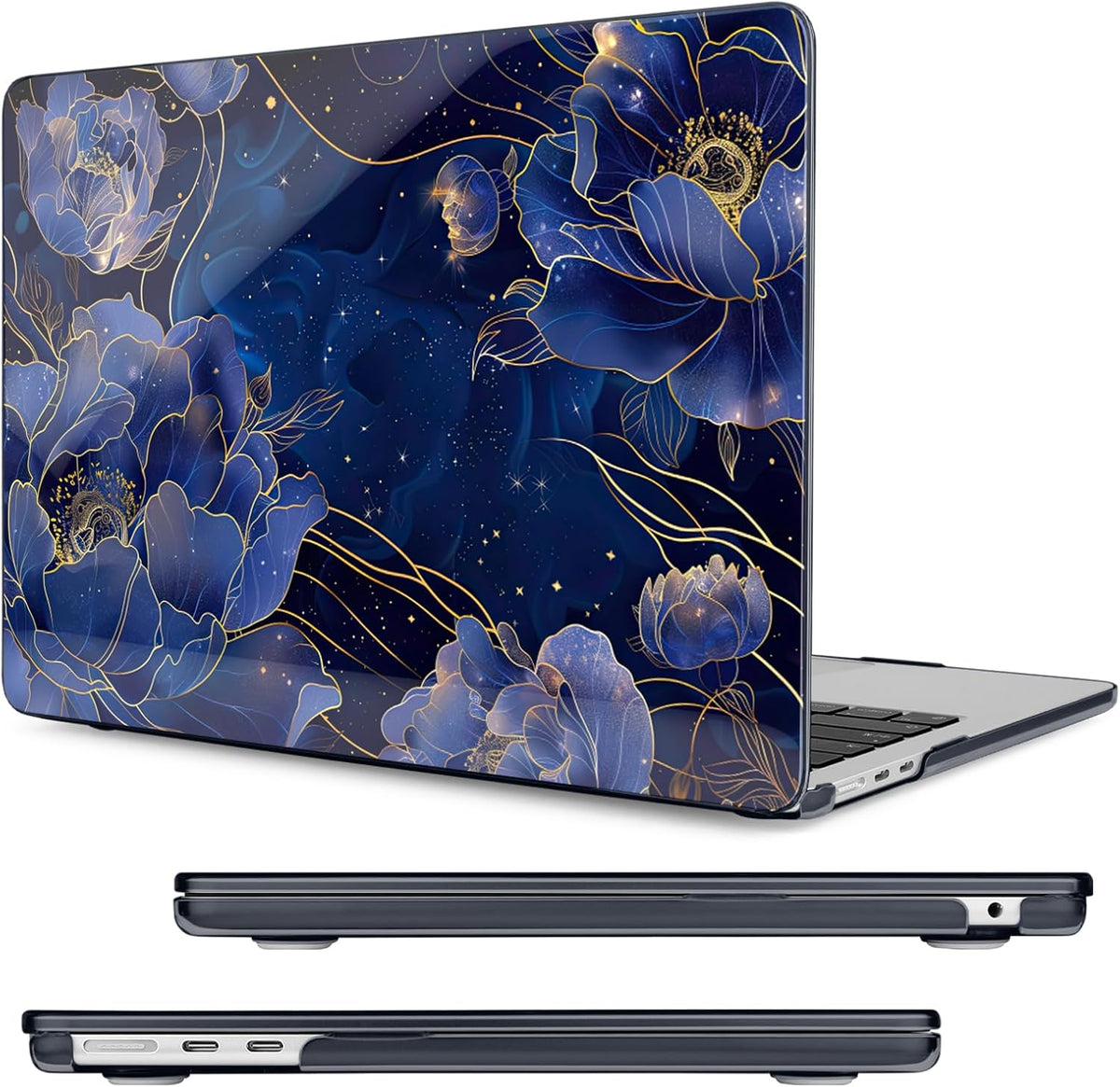 Compatible with MacBook Air 15 inch Case, M4 A3241/M3 A3114/M2 A2941 (Released 2025 to 2023), Hard Shell, Keyboard Cover, Screen Protector, Webcam Cover & Type-C Adapter, Starry Flower