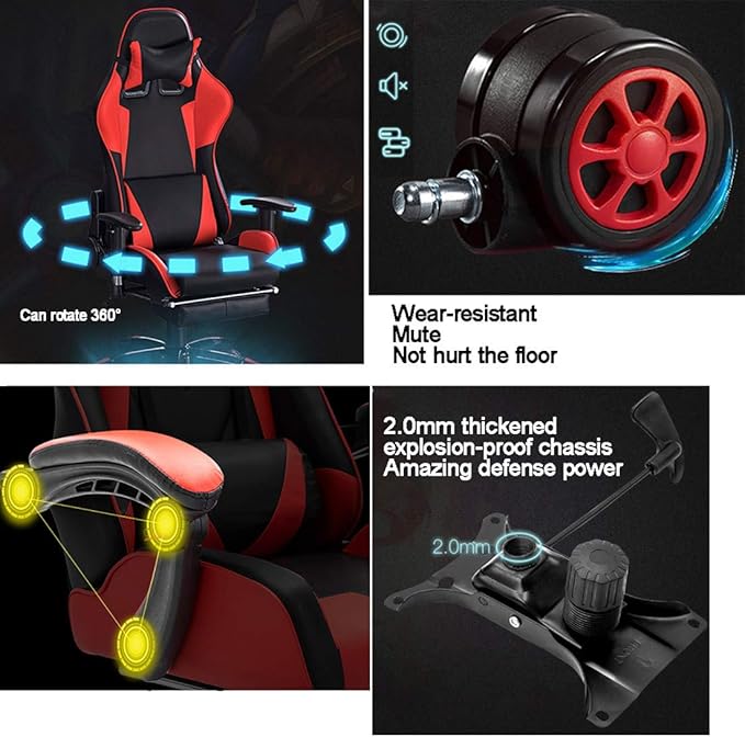 Gaming Chair with Footrest Swivel Chair with Ottoman Headrest and Lumbar Support E-Sports Swivel ChairWhite