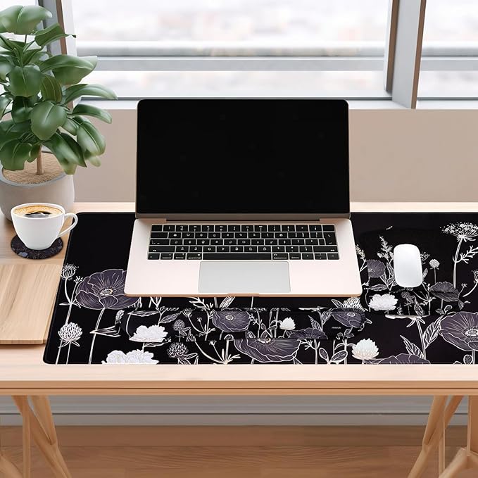MOSISO Keyboard Mouse Pad Set Large Gaming Mouse Pad&Keyboard Wrist Rest&Mouse Wrist Rest&Coaster Ergonomic Non-Slip Retro Flower Floral Mousepad with Raised Memory Foam for Home Office