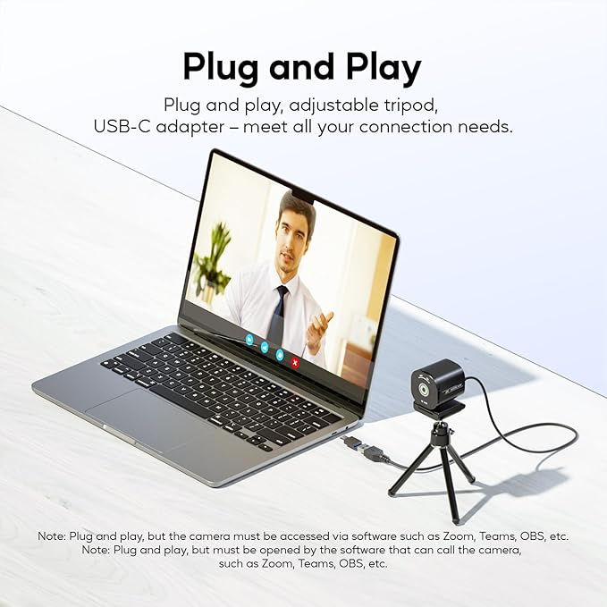 4K Webcam for PC and Laptop - Ultra 4K HD Autofocus Dual Noise-Cancelling Mics Privacy Cover USB Plug & Play Wide-Angle Streaming Camera for Zoom Teams Online Classes and Gaming
