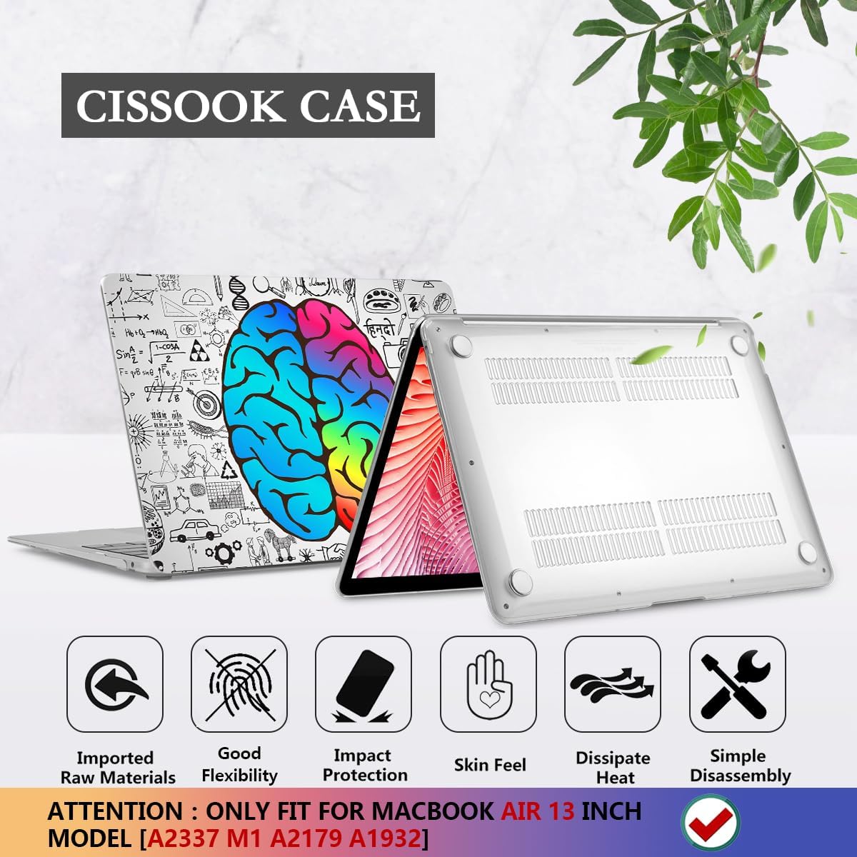 CISSOOK Compatible with MacBook Air 13 inch Case 2021 2020 2019 2018 Release Model A2337 M1 A2179 A1932, Plastic Hard Shell Case Brain Cover for MacBook Air 13 Inch with Touch ID, Great Brain