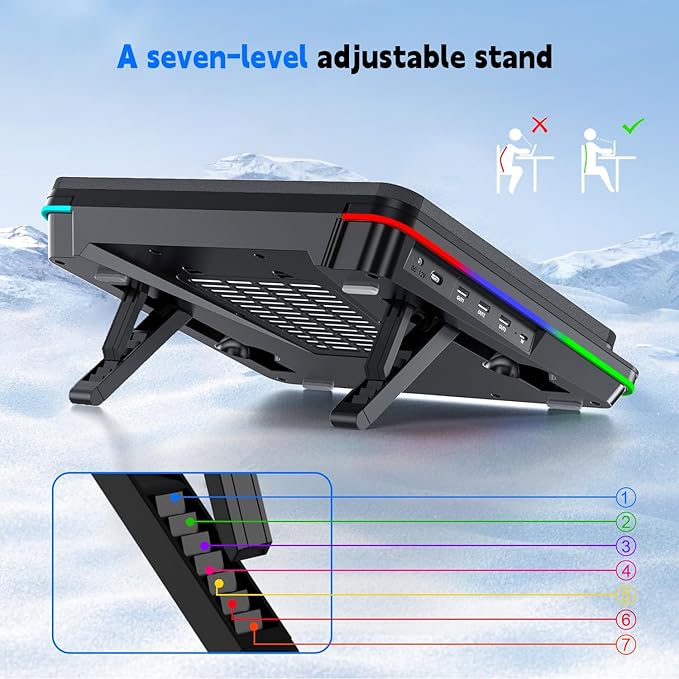 GT600 RGB Laptop Cooling Pad Equipped with Gigantic Turbo-Fan(5.5inch Diameter)Sealed Foam for Rapid Cooling Gaming Laptop14.1-19.3 inch Laptop Cooler with 3-Port USB HubDust Filter