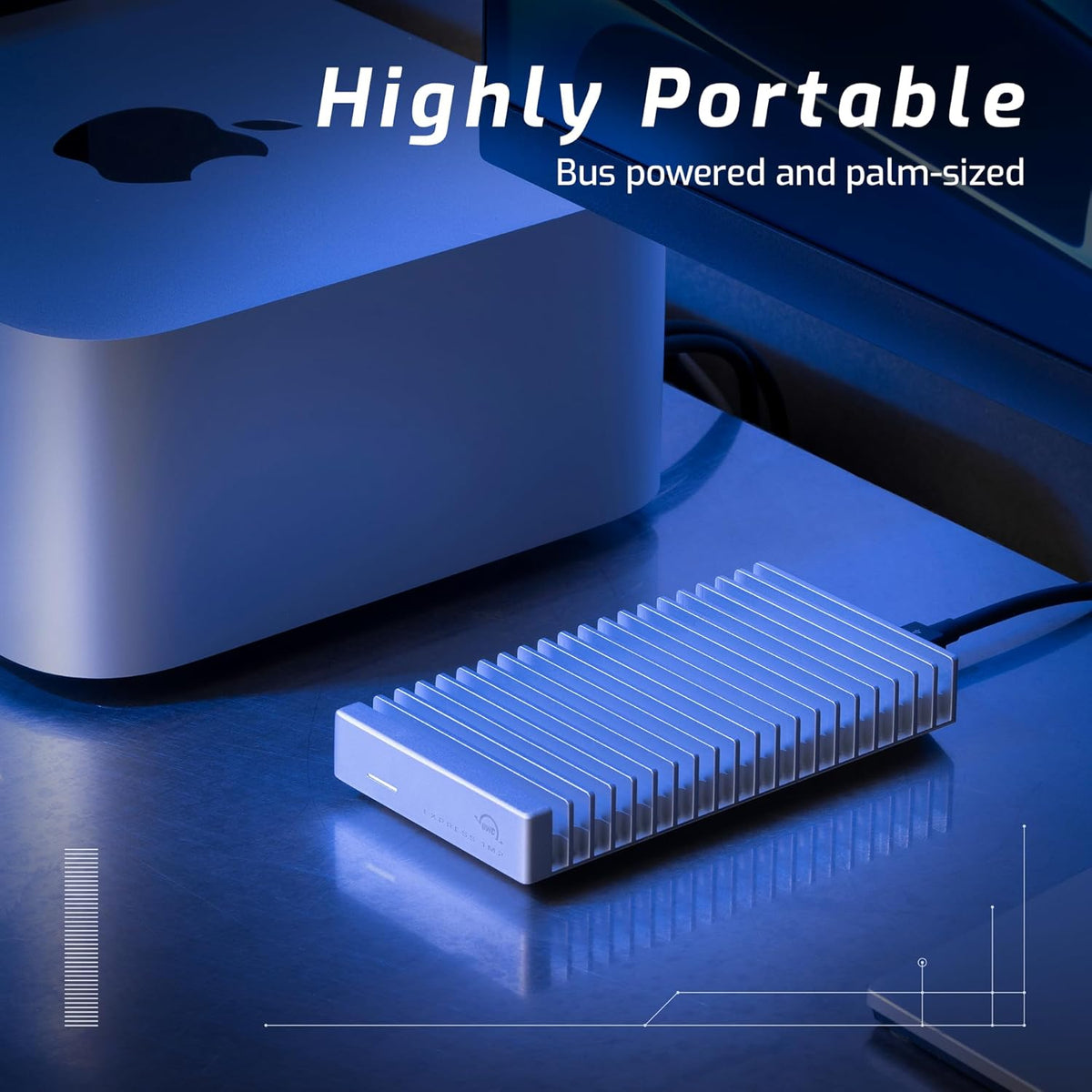 OWC 1TB Express 1M2 40Gb/s Portable NVMe SSD USB4 (Thunderbolt Compatible/USB-C) Ultra Fast External SSD Drive with Aluminum Heat Sink Enclosure