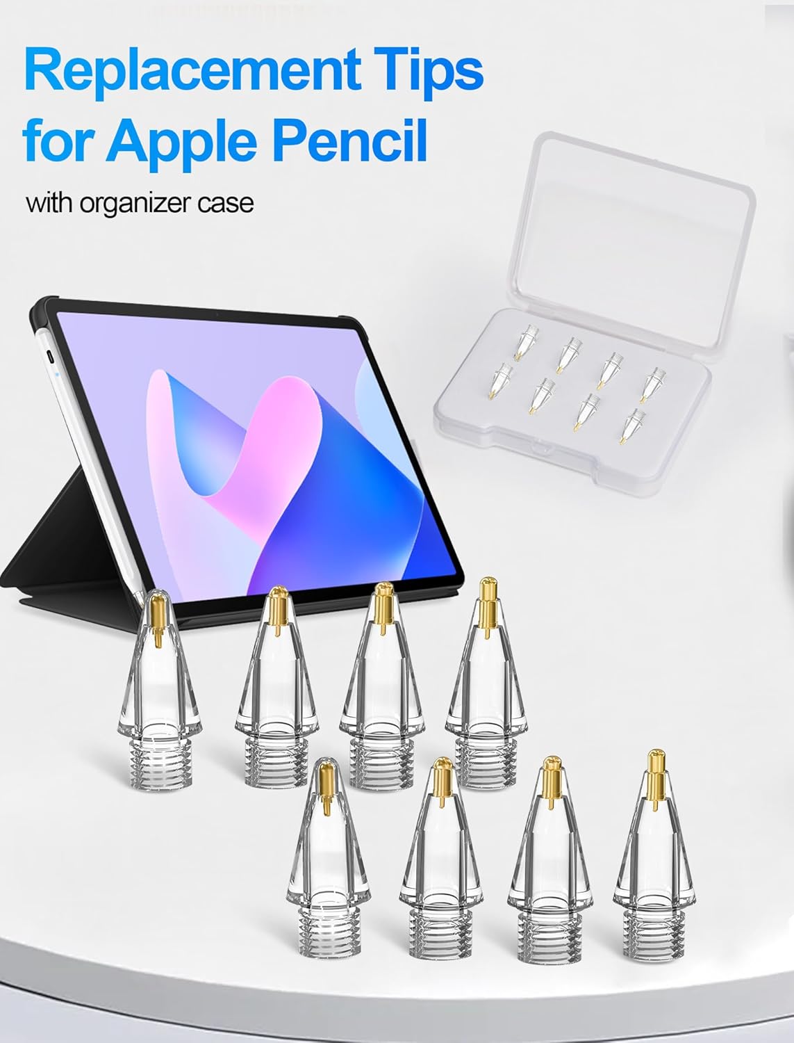 Replacement Pencil Tips for Apple Pencil Pro - 8 Pack Fine Point Metal Tip for Apple Pencil 2nd Generation and 1st Generation