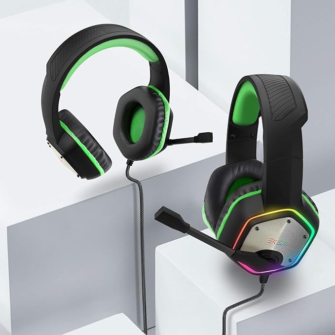 EKSA E1000 Gaming Headset Computer Headphones with Noise Canceling Mic & RGB Light Compatible with PC PS4 PS5 Laptop