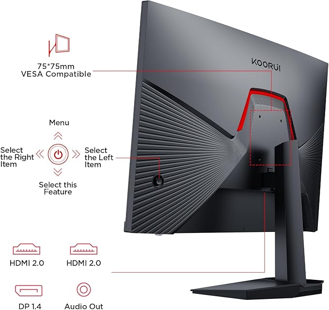 KOORUI 27 Inch Gaming Monitor 200Hz FHD (1920x1080) HDR400 1ms Fast IPS 90% DCI-P3 Adaptive-Sync HDMI 2.0 DP 1.4 VESA Mount Tilt Adjustable G2711P