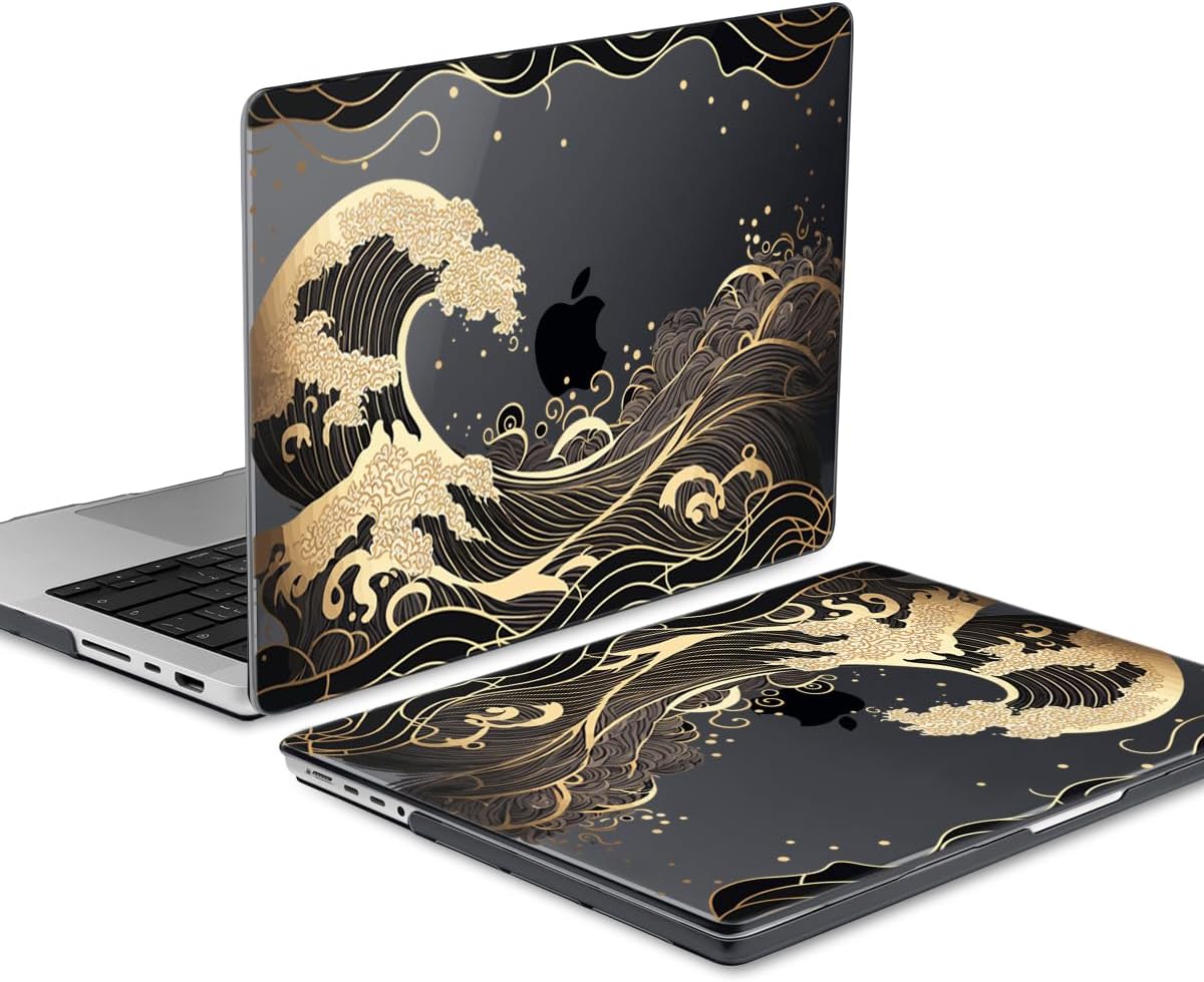 DONGKE for M4 MacBook Pro 16 Inch Case 2024 2023 2021 A3403 A3186 M3 A2991 M2 A2780 M1 A2485 Pro/Max Chip, Plastic Hard Shell Case & Keyboard Cover for Mac Pro 16 with Touch ID, Golden Wave