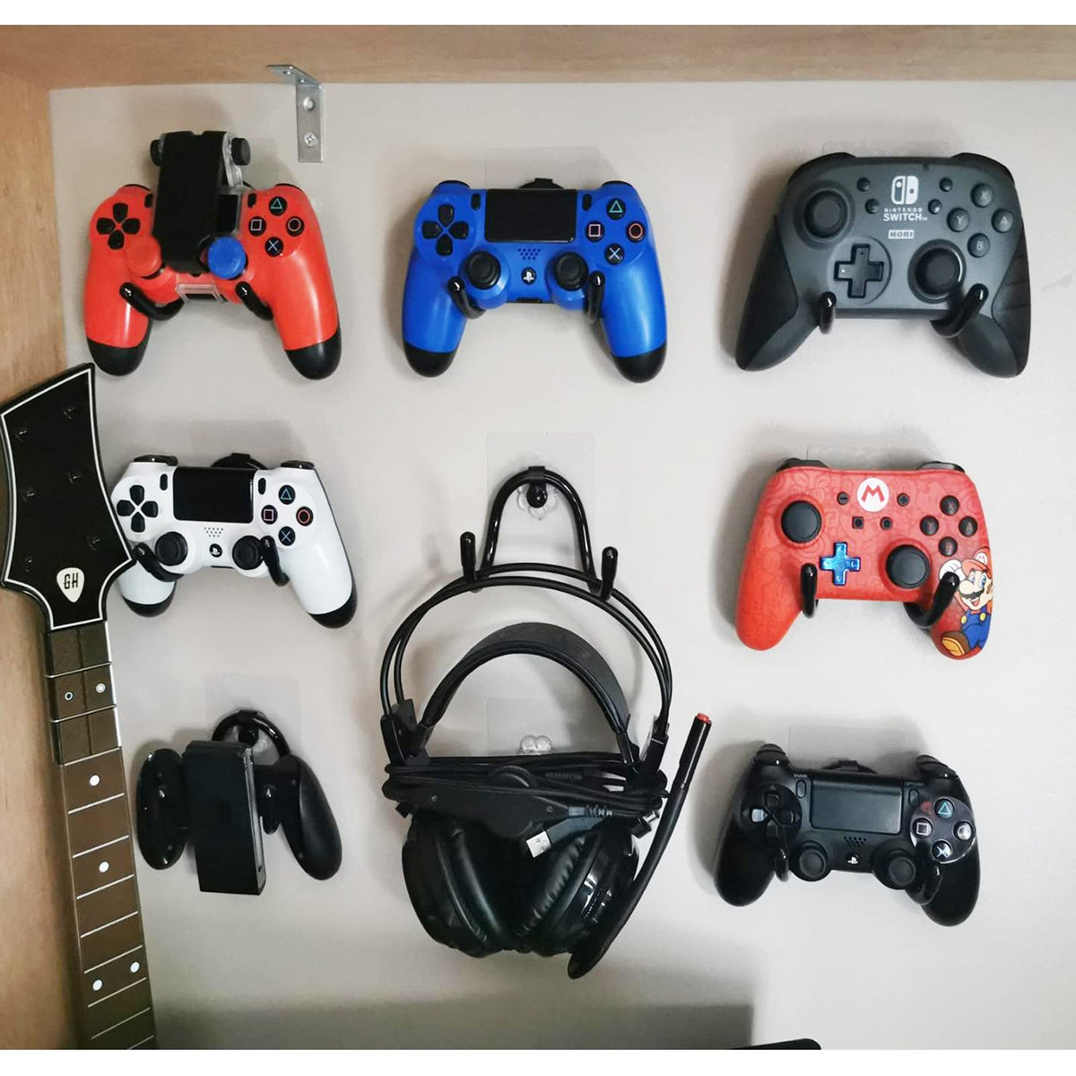 Universal Adhesive Game Controller Organizer Wall Mount and Clip for Xbox One PS4 Switch Pro - Headphone Holder - Easy to Install - 2 Pack