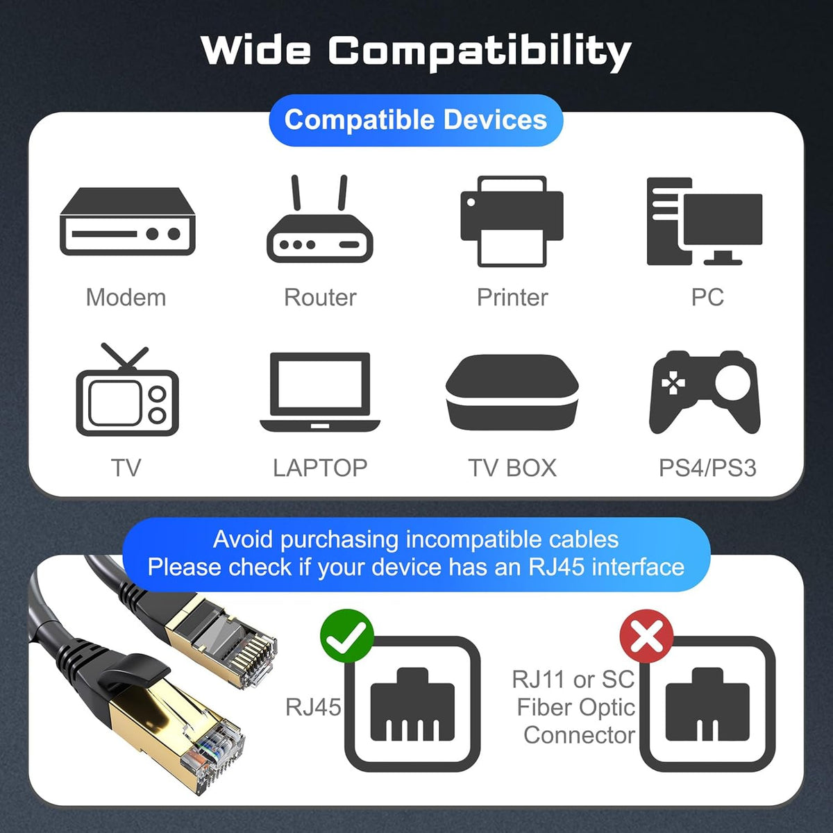 8 40Gbps 2000MHz, 20FT Cat7 Cat6 Cat5e Cat5, RJ45 DbillionDa Cat Ethernet Cable Supports High-Speed Cable, Heavy-Duty