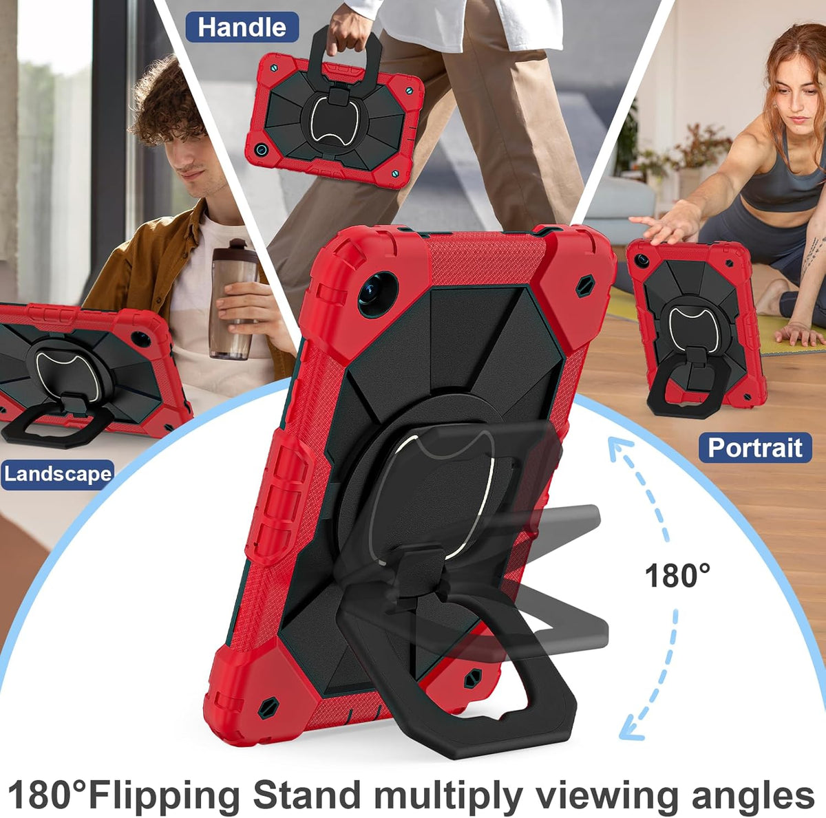 Scnoiy for Galaxy Tab A9 Plus Case 11 Inch, Rugged Case for Samsung Galaxy A9+ Tablet Case with Screen Protector 360 Rotating Stand Shoulder Strap Pen Holder, 2023 Model(SM-X210/X216/218), Red Black