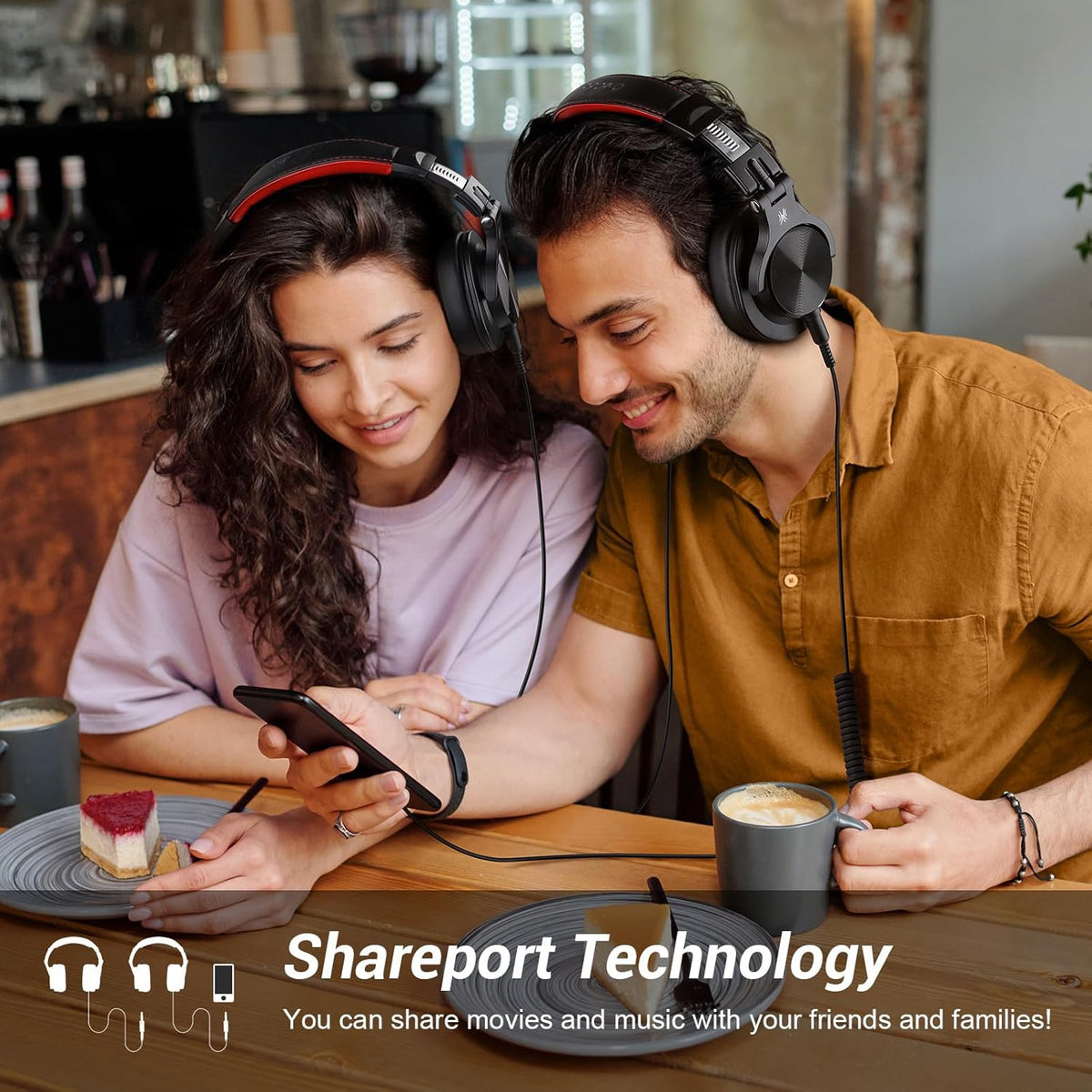 OneOdio A70 Bluetooth Over Ear Headphones, Wireless Headphones w/ 72H Playtime, Hi-Res, 3.5mm/6.35mm Wired Audio Jack for Studio Monitor & Mixing DJ Guitar AMP, Computer Laptop PC Tablet - Red