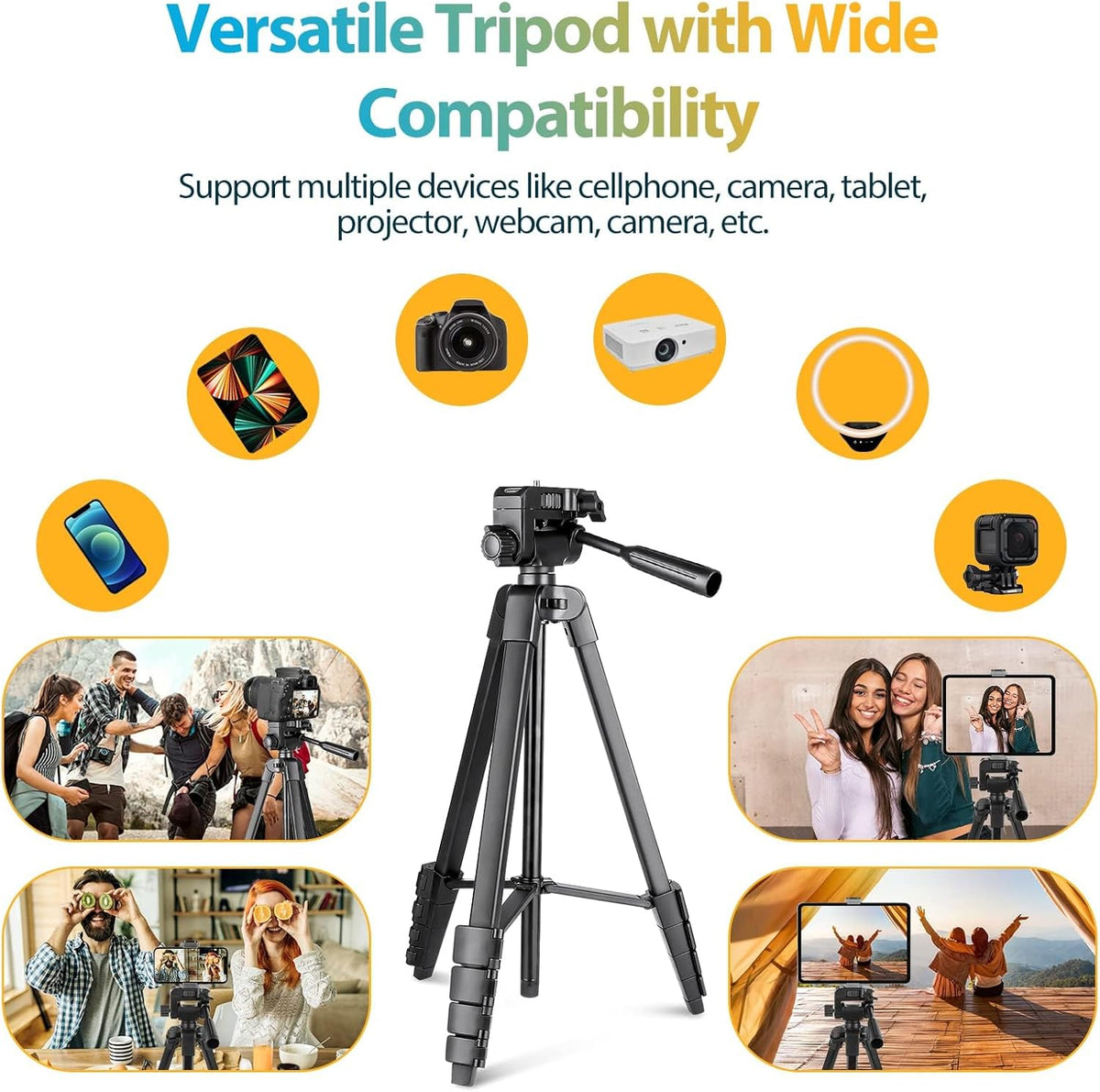 Aureday Phone Tripod Stand, 64” Extendable Cell Phone&Camera Tripod with Wireless Remote and Phone Holder, Aluminum iPad Tripod for Video Recording/Selfies/Live Stream/Vlogging