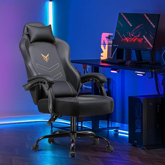 GORISE Gaming Chair PC Computer Game Chair for Adults Ergonomic High Back Home Office Desk Chair with Headrest & Lumbar Support Linkage Armrest (Gray)