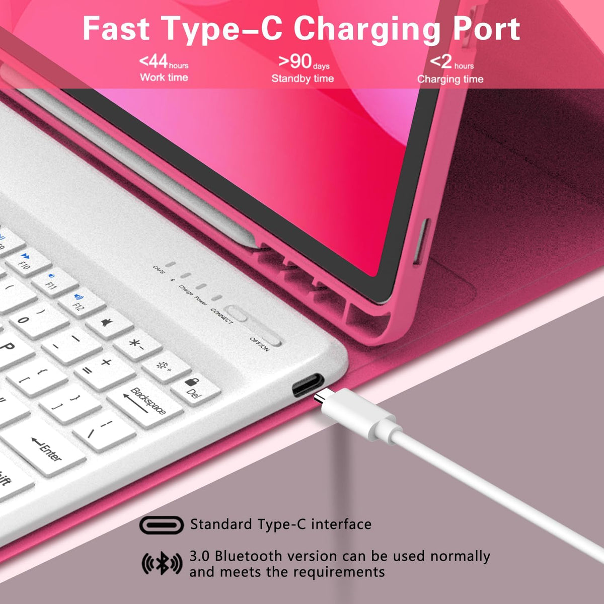 Galaxy Tab S9 FE+/ S9+ /S10+ 12.4 Inch Case with Keyboard, Detachable Bluetooth Keyboard with Pen Holder for Samsung Tab S10+ Plus/S9+ Plus/S9 FE+ Plus 5G 12.4", Pink