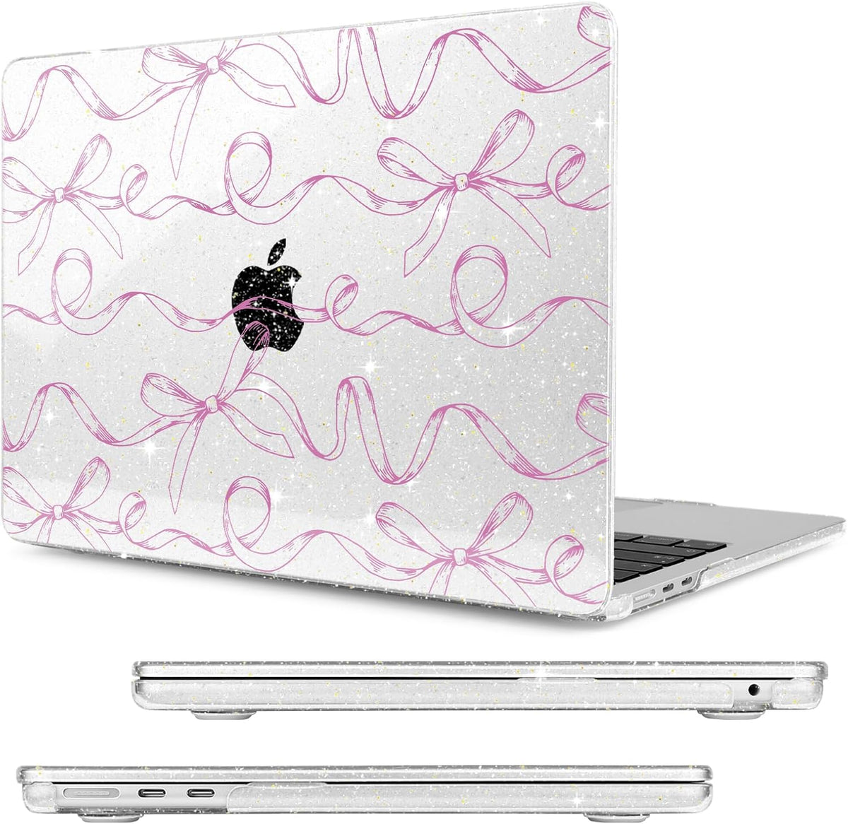 Compatible with MacBook Air 15 inch Case, M4 A3241/M3 A3114/M2 A2941 (Released 2025 to 2023), Hard Shell, Keyboard Cover, Screen Protector, Webcam Cover & Type-C Adapter, Sparkly Bows