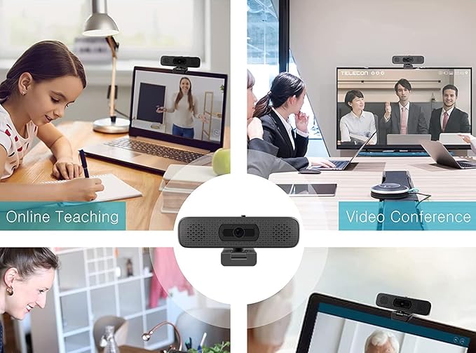 2K HD Webcam with Dual Speakers & Built-in Microphone 90° Wide Angle USB Computer Camera with Privacy Cover for Video Conferencing Online Teaching YouTube Skype & Zoom