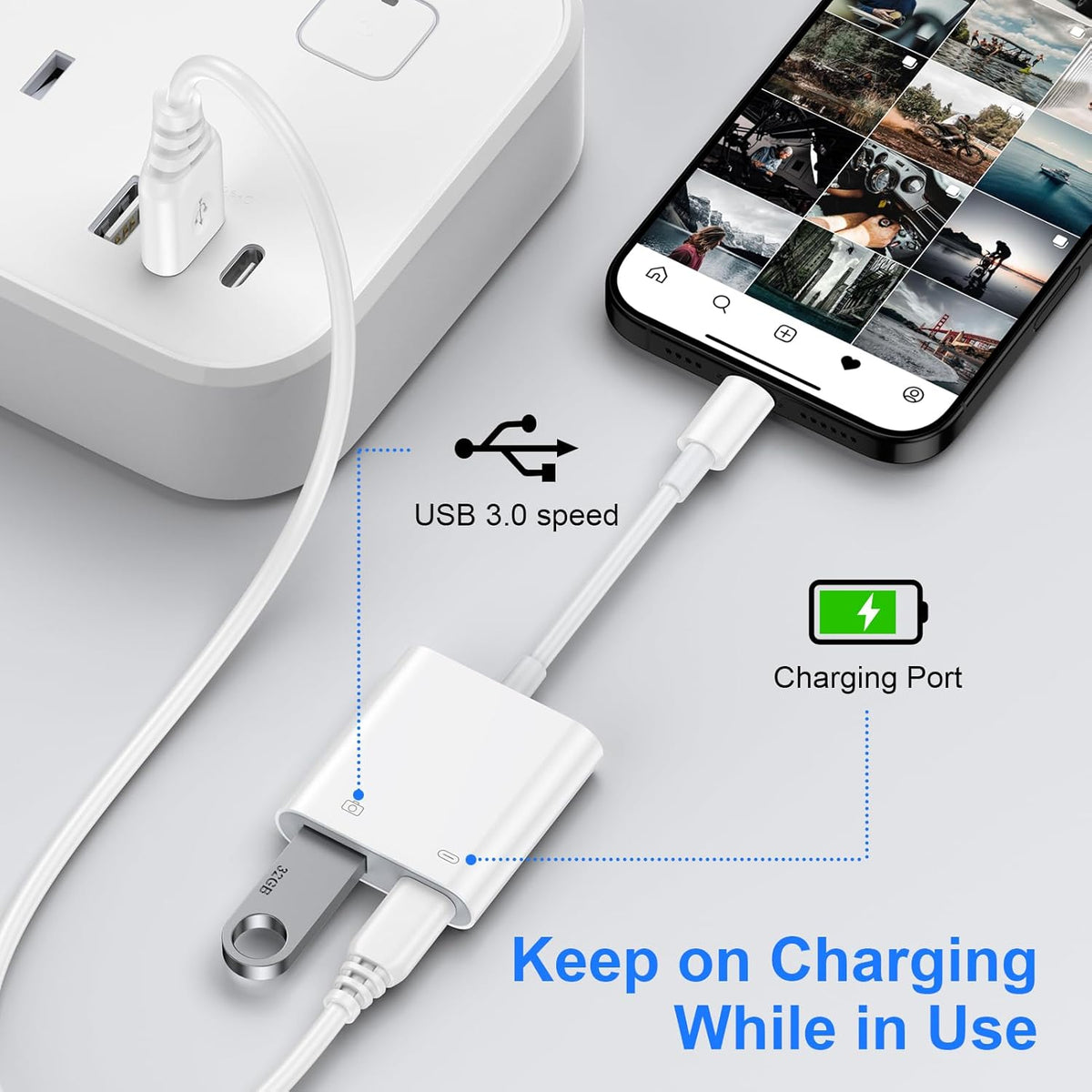 USB C to USB Camera Adapter with Charging Port for Samsung Galaxy A17 A16 5G A15 A54 A35 A56 S25 Ultra S24 FE, iPhone 16 15, USB 3.0 Female OTG Cable Adapter for Card Reader,Flash Drive,MIDI Keyboard