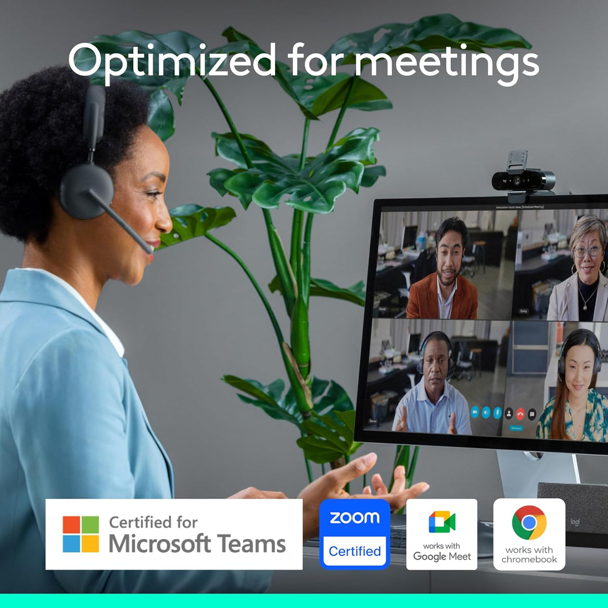 Logitech Brio 4K Webcam, Video Calling, Noise-Cancelling mic, HD Auto Light Correction, Wide Field of View, Works with Microsoft Teams, Zoom, Google Voice, Google Meet, PC/Mac/Laptop/MacBook/Tablet