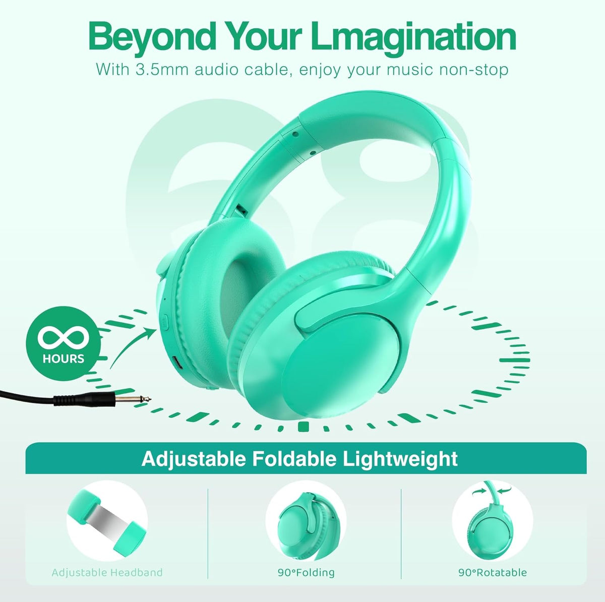 MIDOLA Bluetooth Headphones Over Ear 68H Playtime 6 EQ Wireless Headset with Microphone HiFi Stereo Foldable Lightweight Deep Bass for Travel Home Office Cellphone Cyan