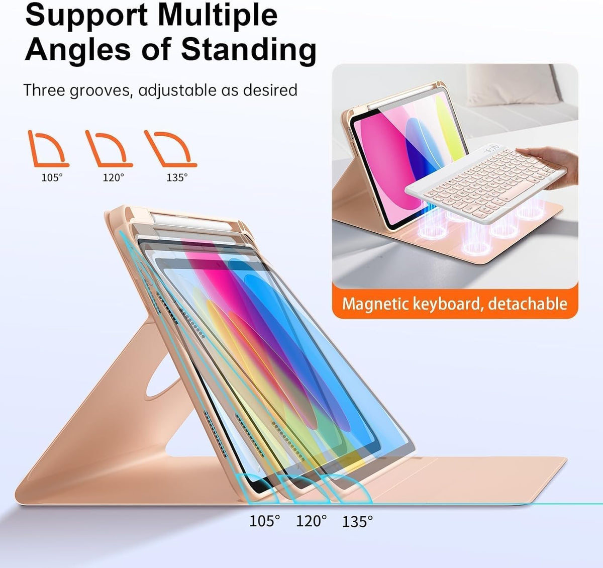 for iPad 11th 10th Generation Case with Keyboard, Magnetic 720° Rotatable Cover Detachable Wireless Bluetooth Backlit Keyboard with Pencil Holder for iPad 11 inch A16 2025 & 10.9 inch 2022 -Pink