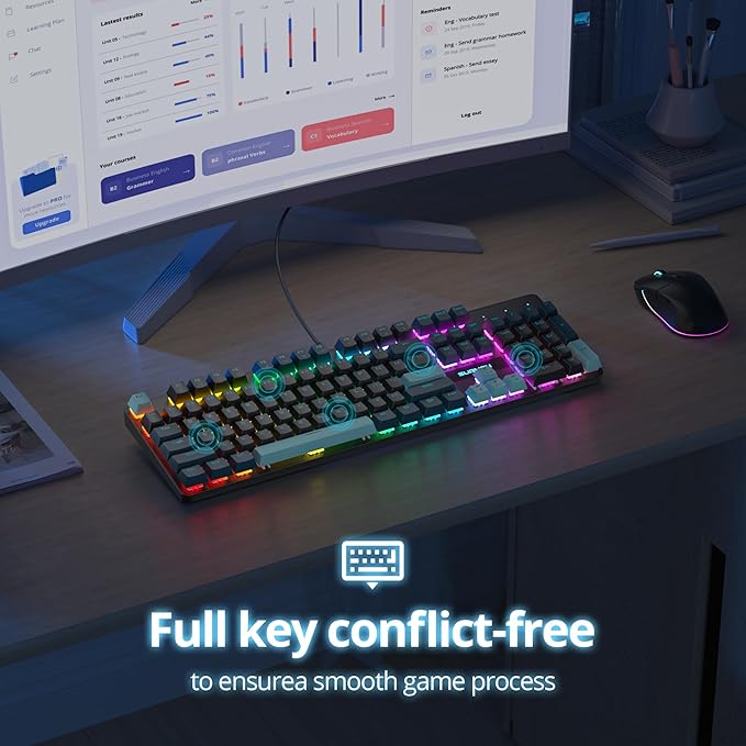 surmen Full Size Creamy Keyboard with Number Pad 104 Keys RGB Wired Mechanical Gaming Keyboard Backlit with PBT Keycaps Linear Red Switch for Laptop Desktop PC Gamers(104 Monster B)