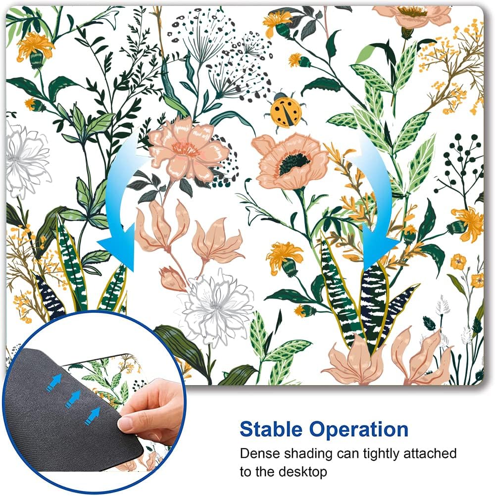 Mouse Pad, Premium-Textured Mouse Mat, Non-Slip Rubber Base Mousepad for Laptop, Computer & PC,9.5×7.9 in, Creamy White Floral
