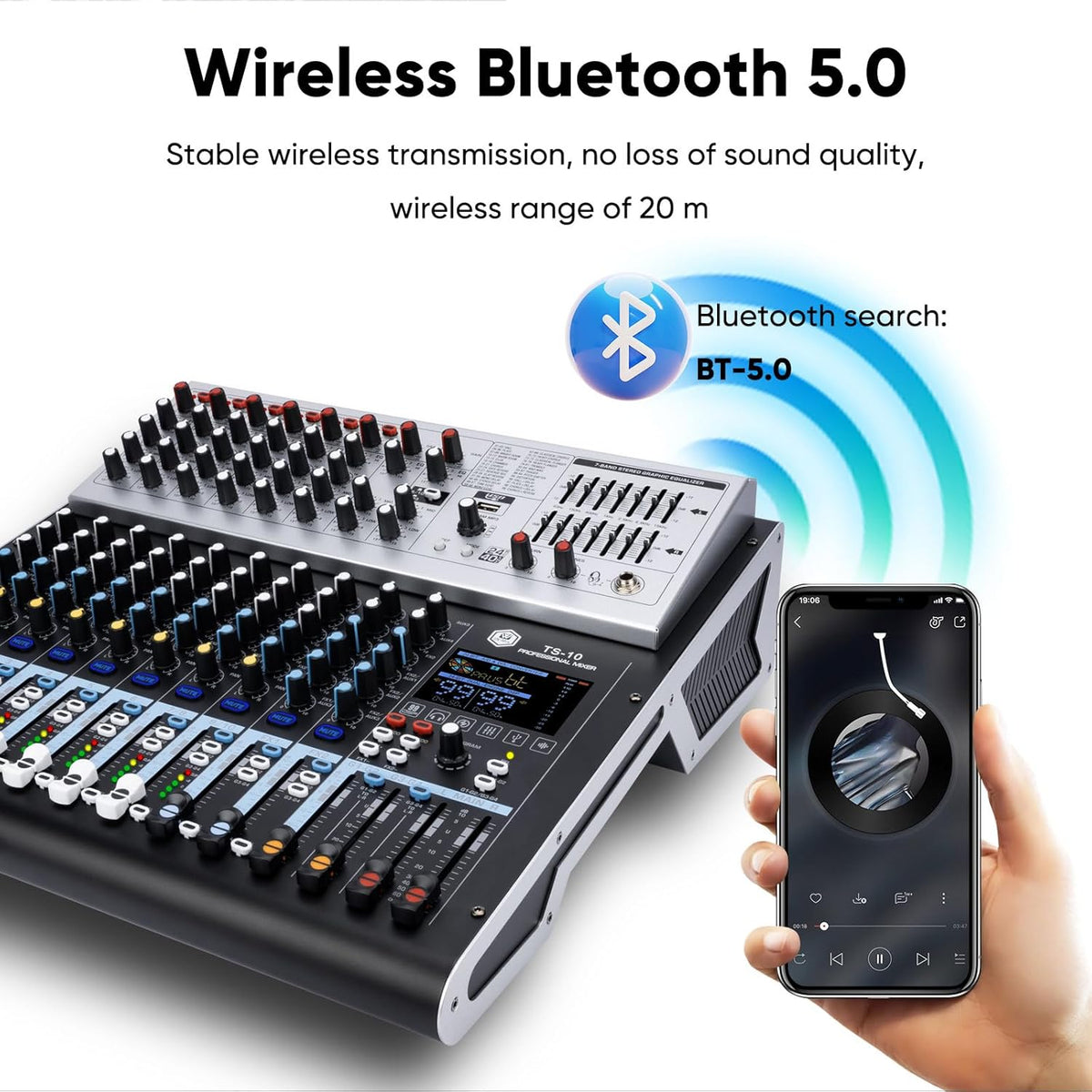 W IN-MIX Professional DJ Audio Mixer,10 Channel with 99DSP Digital Effects, MP3 Player, 48V Phantom Power with Independent Mute Switches Audio Console For Studio & Stage