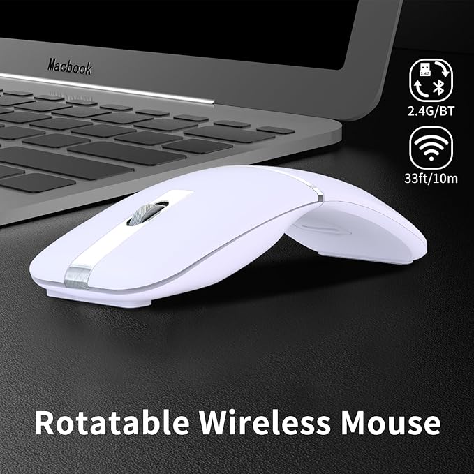 Bluetooth Arc Mouse Wireless Silent Travel Mouse Rechargeable with BT & 2.4G Dual Mode Slim Rotatable Portable Mobile Mice USB Optical Computer Mice for PC Laptop Macbook iPad Tablet -Lilac Purp