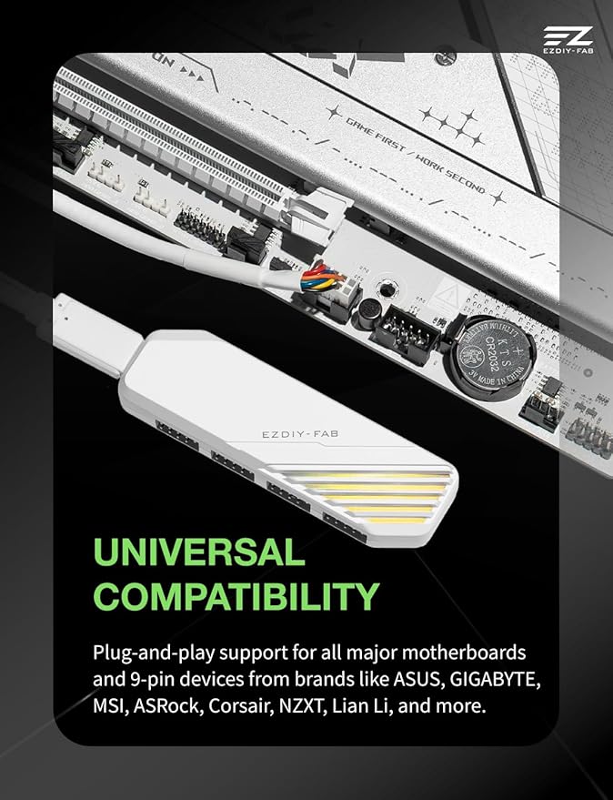 EZDIY-FAB MH01 Internal USB 2.0 9-Pin Hub4-Port USB Header Expansion SATA Powered USB Hub with Integrated Type-C Power & Data Connection Magnetic Mount Compact Design for AIO RGB Hub-White