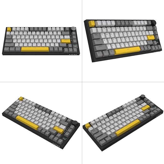 AJAZZ AK820 Pro 75% Gasket RGB Wireless Mechanical Keyboard with TFT Screen Volume knob Bluetooth/2.4G/Wired 3-Modes Compact 82 Hot-Swap Keys Tricolor PBT Keycap 4000 mAh (Gray&Yellow 3-Modes