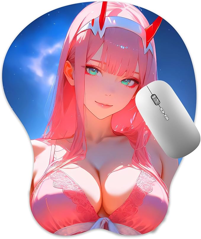 3D Mouse Pad Oppai Mousepad with Soft Gel Wrist Rest Anime Manga Gaming Boob pad Anti-Slip Mouse Mat ( Zero Two )