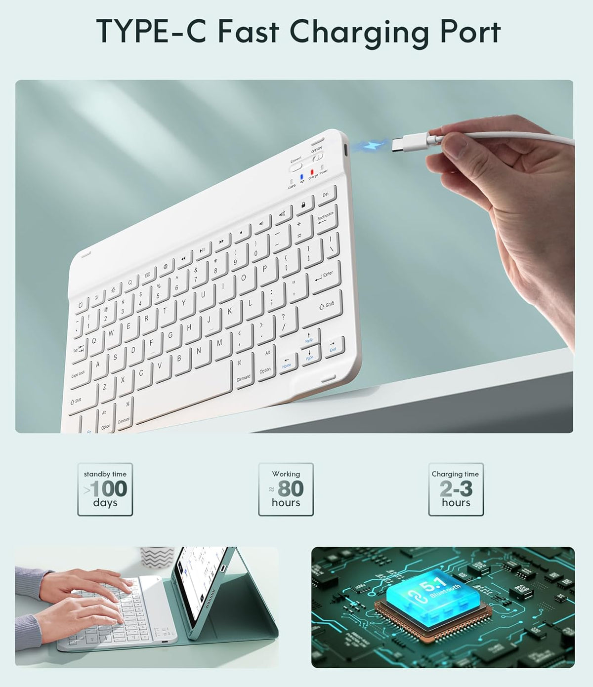 CHESONA Keyboard Case for iPad (A16) 11th/10th Generation (2025/2022), Detachable Wireless Keyboard, Stand Folio Keyboard Cover with Pencil Holder, Thin & Light (Lake Blue)