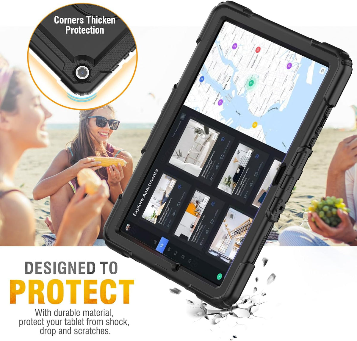 HXCASEAC Case for Samsung Galaxy Tab A9+ Plus 11 Inch, Protective with Screen Protector/Hand Strap/Pen Holder, Sturdy Shockproof for Samsung A9 Plus Tablet Case SM-X210 SM-X216 SM-X218 - Black