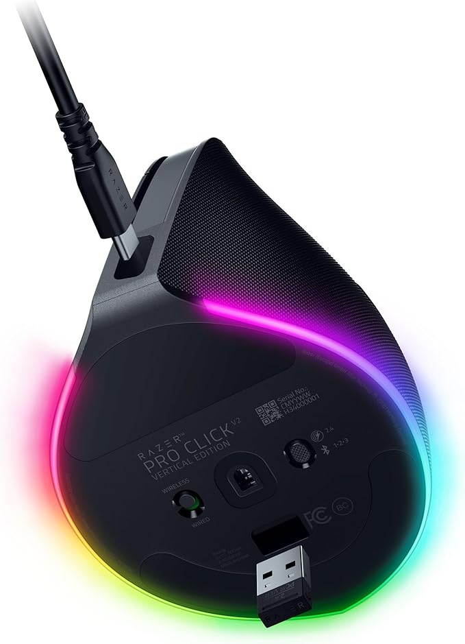 Razer Pro Click V2 Vertical Wireless Mouse: 6 Button Ergonomic Design - One Click AI Prompt - Supports Windows & Mac - Multi Device Connectivity via 2.4GHz Bluetooth or USB C Wired Mode - Chroma
