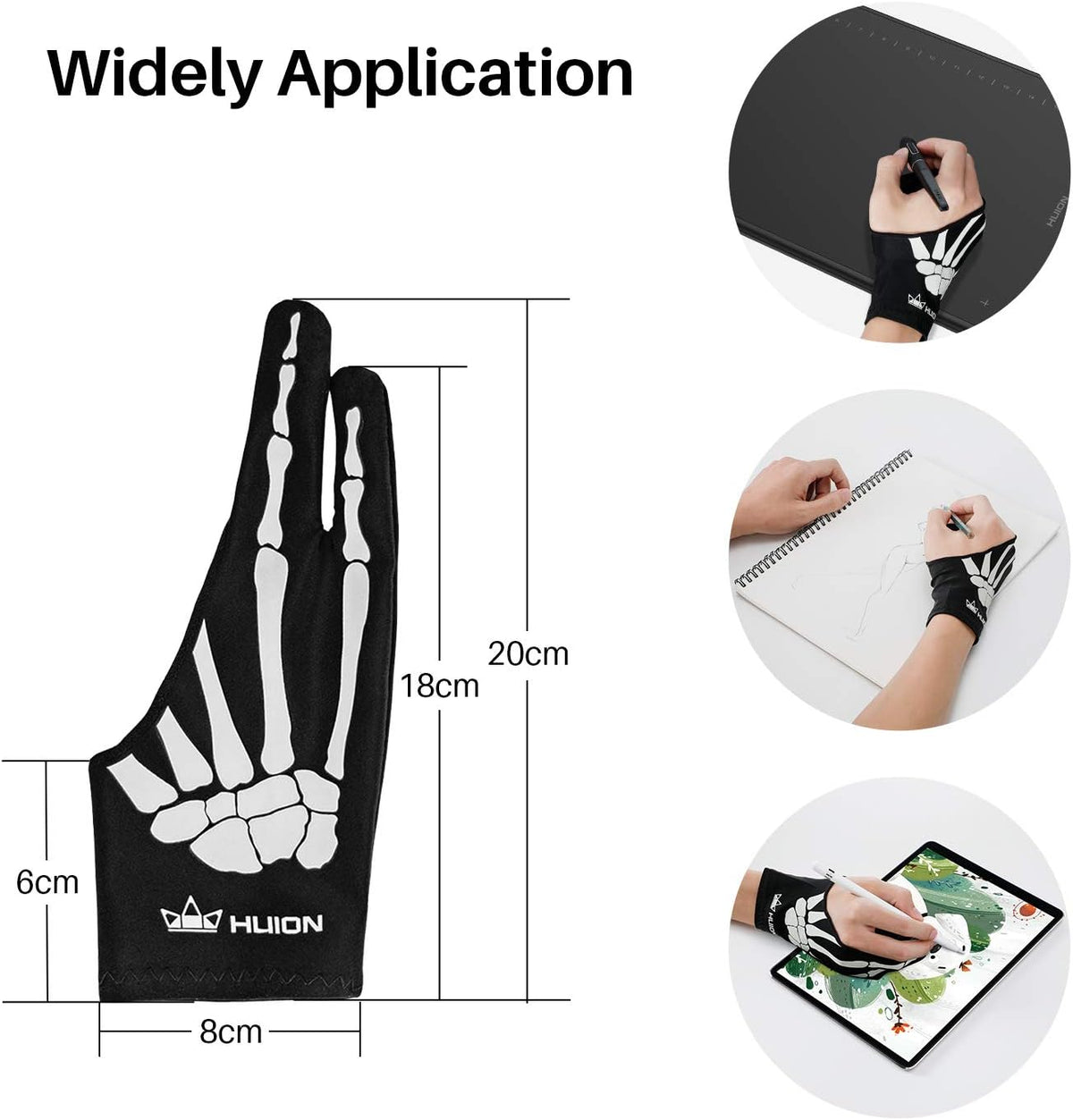 HUION Skeleton Artist Glove for Graphic Drawing Tablet Pad Monitor Painting, Paper Sketching, Suitable for Left and Right Hand