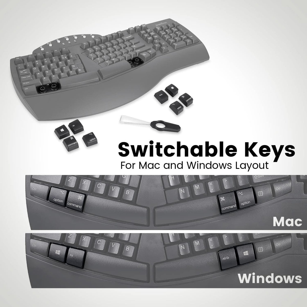 Perixx Periboard-612B Wireless Ergonomic Split Keyboard with Dual Mode 2.4G and Bluetooth Feature, Compatible with Windows 10 and Mac OS X System, Black, US English Layout