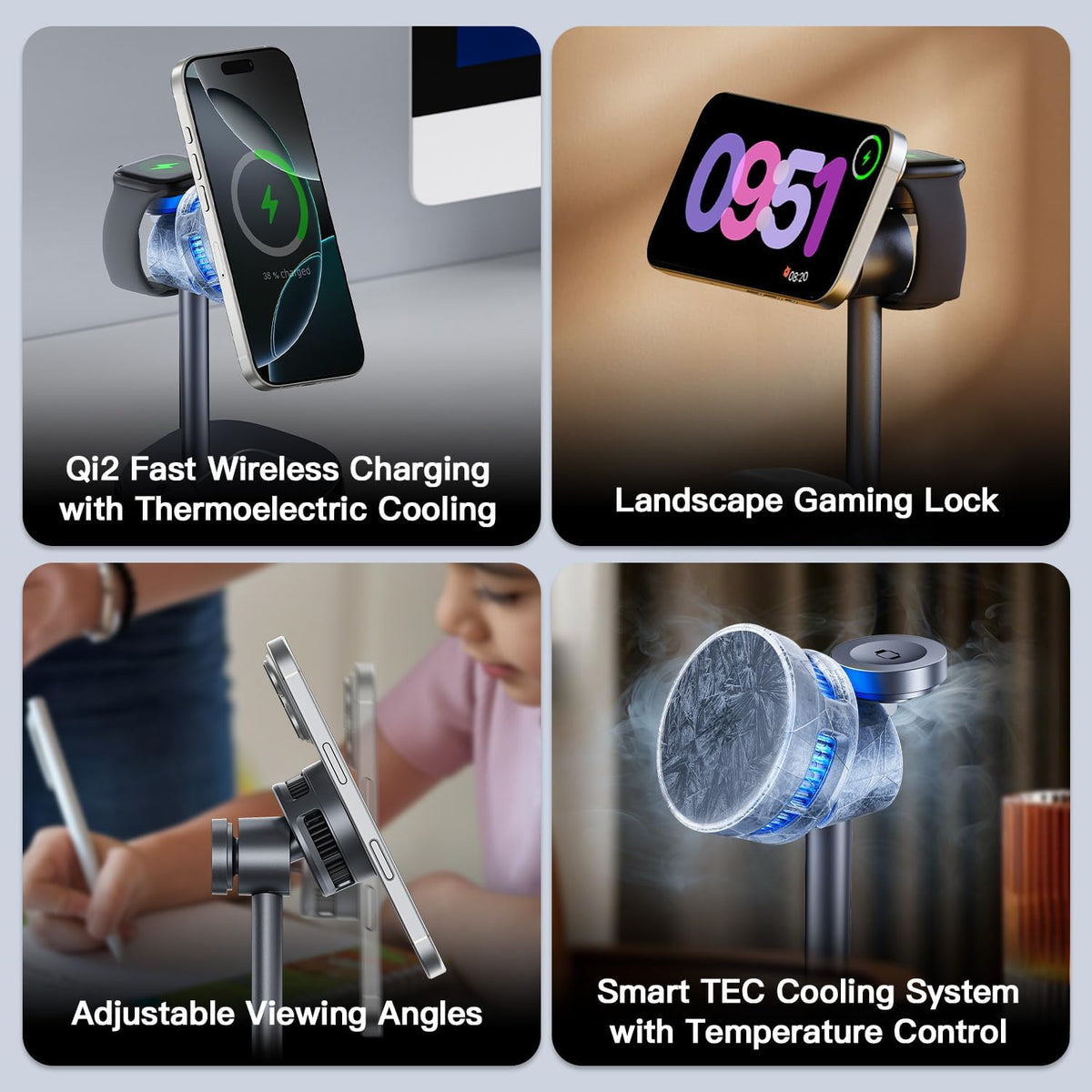 【Rapidly Cools!】 3 in 1 Charging Station for Apple - Qi2 15W for Phone Wireless Charging Station with Active Cooling, Mag-Safe Charger Stand for Phone 17 16 15 - for Apple Watch - for Airpods Series