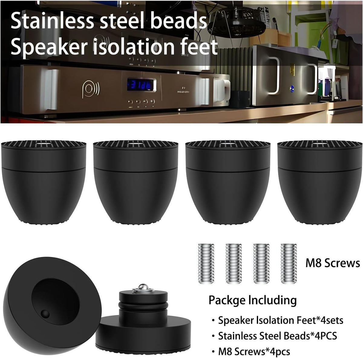 Audiocrast 4X HiFi Speaker Spikes Stand Feet Pads 30x33mm Isolation Feet, Aluminum Speaker Shock Absorber for Subwoofer Amp Turntables DAC