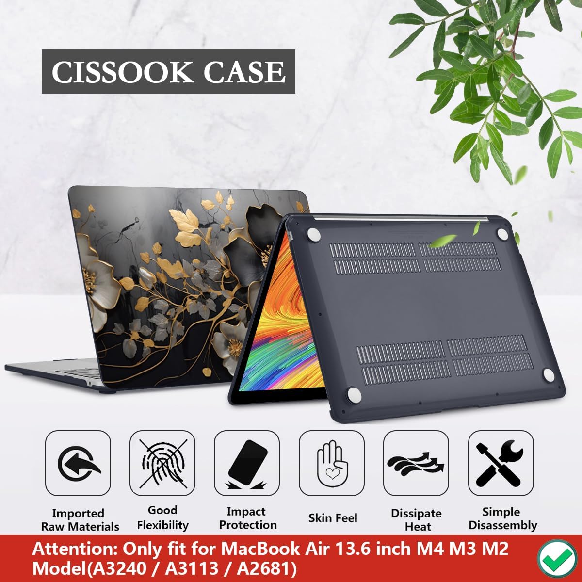 CISSOOK Compatible with MacBook Air 13.6 inch 2025 2024 2023 2022 Release M4 A3240 M3 A3113 A2681 M2, Floral Hard Shell Case Keyboard Skin Cover Screen Protector - Abstract Oil Painting